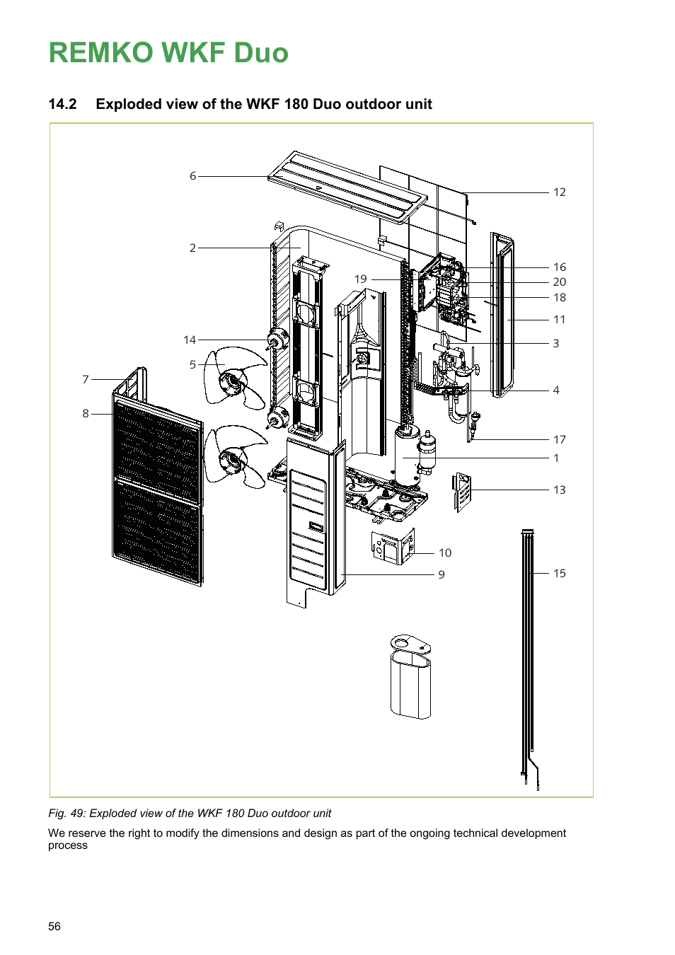 2 exploded view of the wkf 180 duo outdoor unit, Remko wkf duo | REMKO WKF 120 Duo User Manual | Page 56 / 64