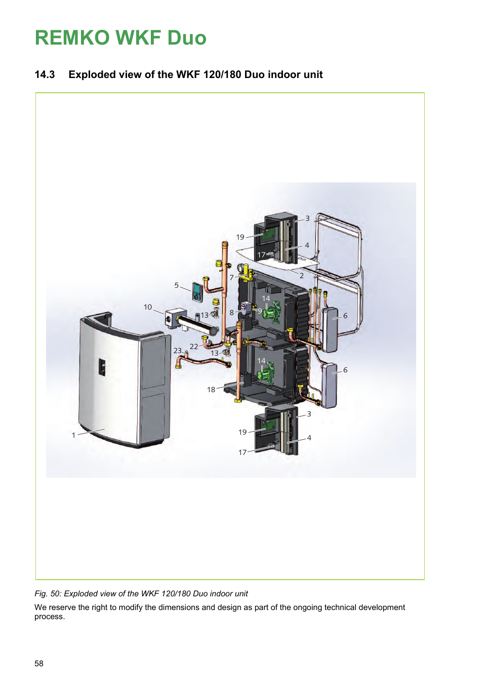 3 exploded view of the wkf 120/180 duo indoor unit, Remko wkf duo | REMKO WKF 120 Duo User Manual | Page 58 / 64