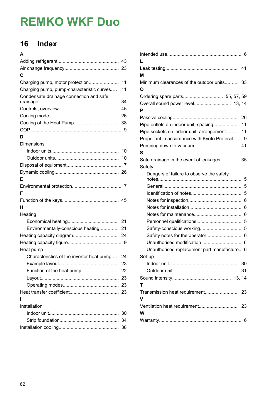16 index, Index, Remko wkf duo | REMKO WKF 120 Duo User Manual | Page 62 / 64