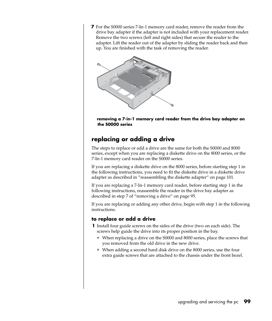 Replacing or adding a drive | Compaq PRESARIO S0000 User Manual | Page 106 / 123