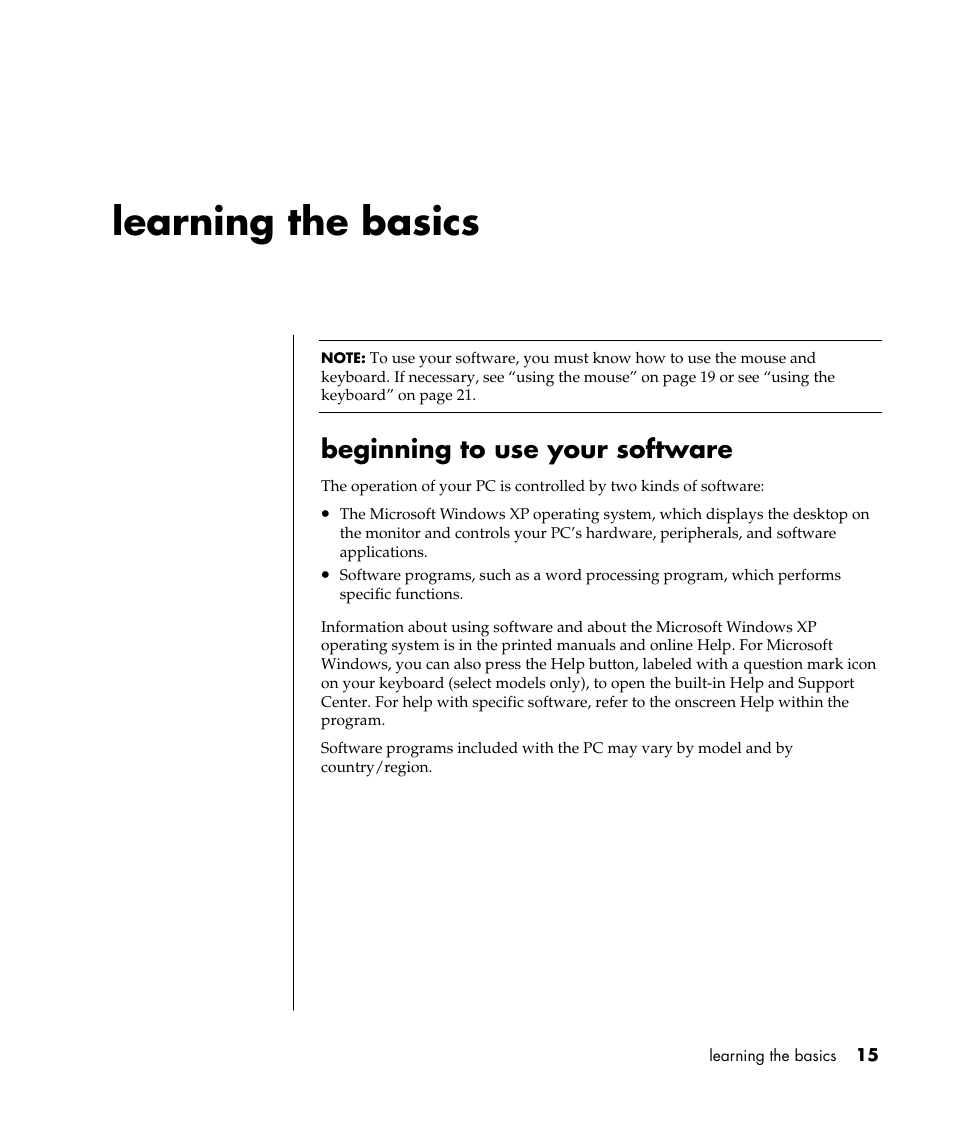 Learning the basics, Beginning to use your software | Compaq PRESARIO S0000 User Manual | Page 22 / 123