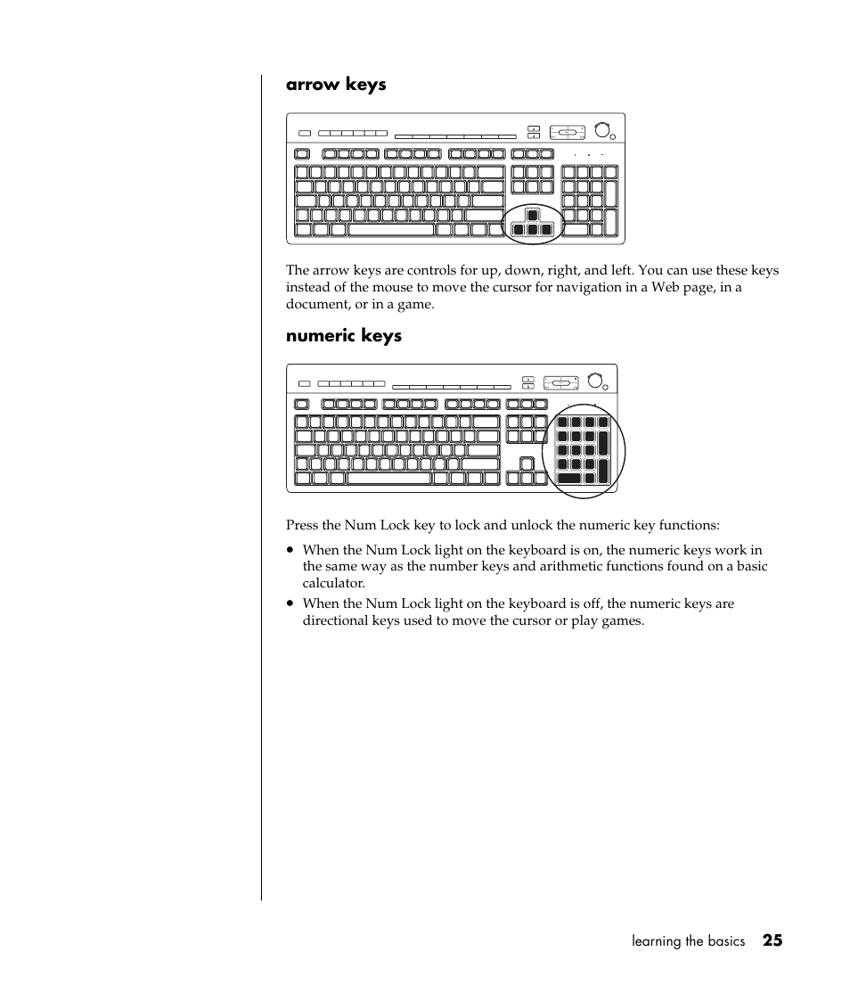 Arrow keys, Numeric keys | Compaq PRESARIO S0000 User Manual | Page 32 / 123
