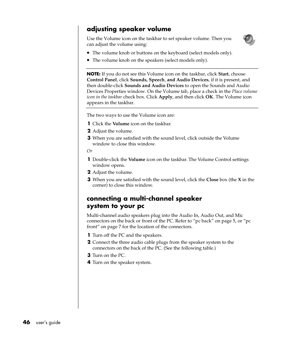 Adjusting speaker volume | Compaq PRESARIO S0000 User Manual | Page 53 / 123
