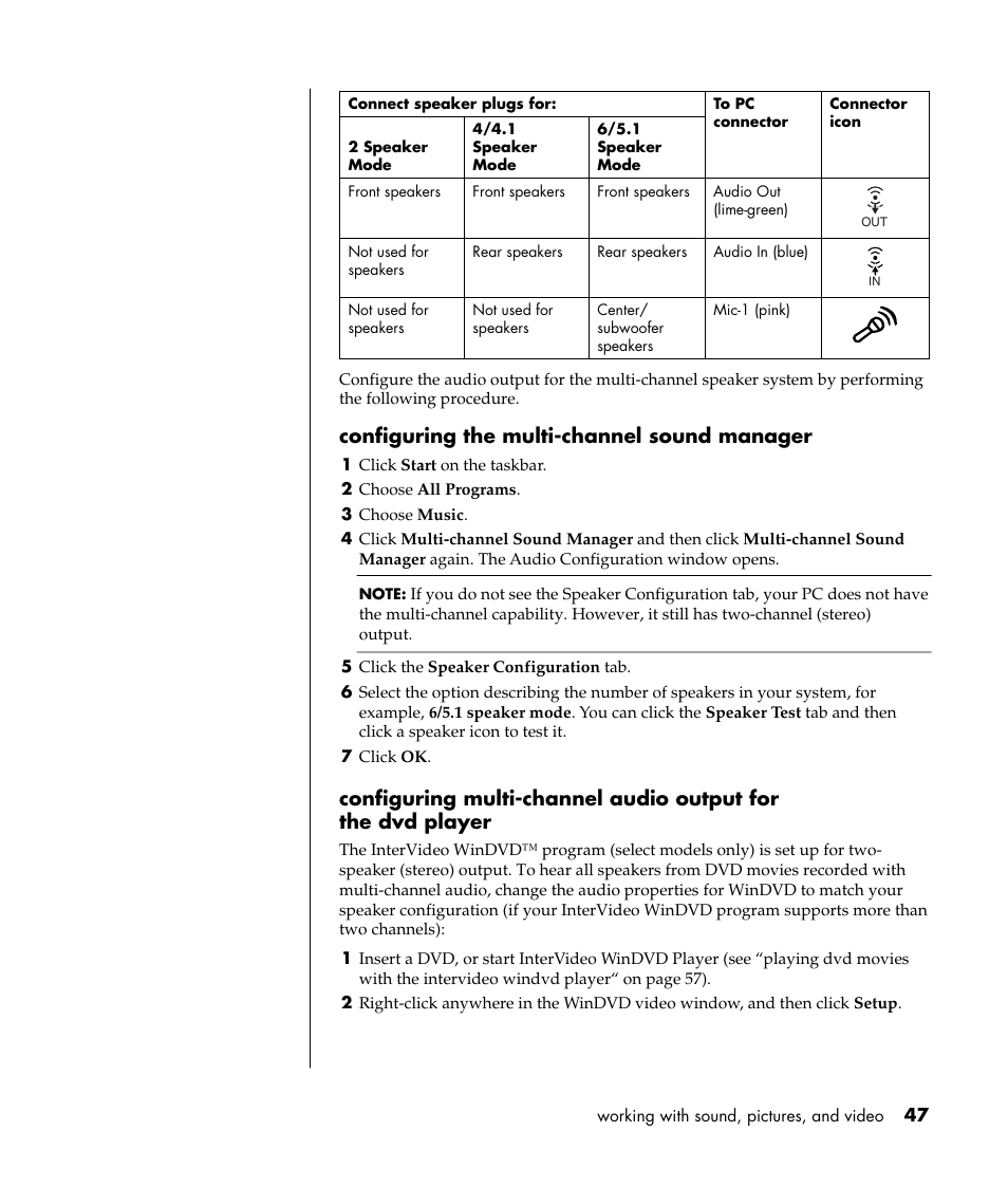 Configuring the multi-channel sound manager | Compaq PRESARIO S0000 User Manual | Page 54 / 123