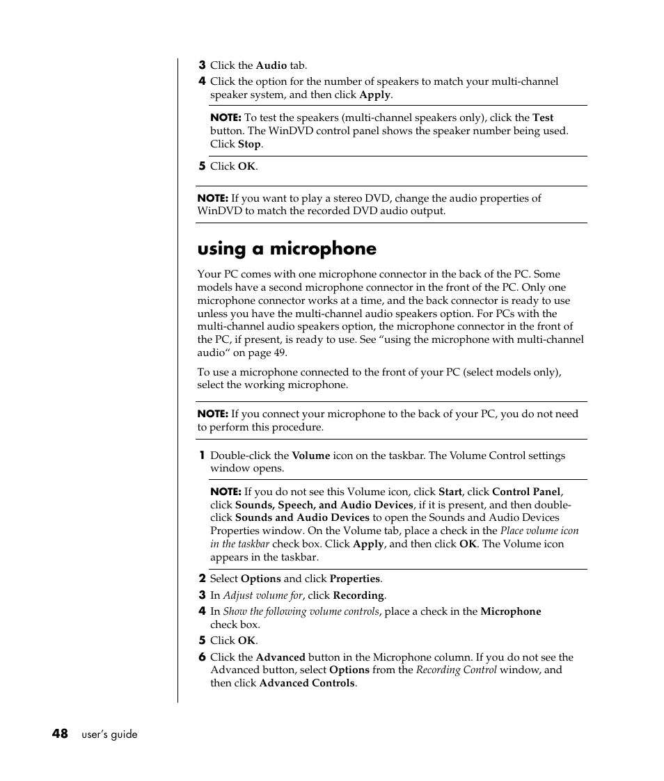 Using a microphone | Compaq PRESARIO S0000 User Manual | Page 55 / 123