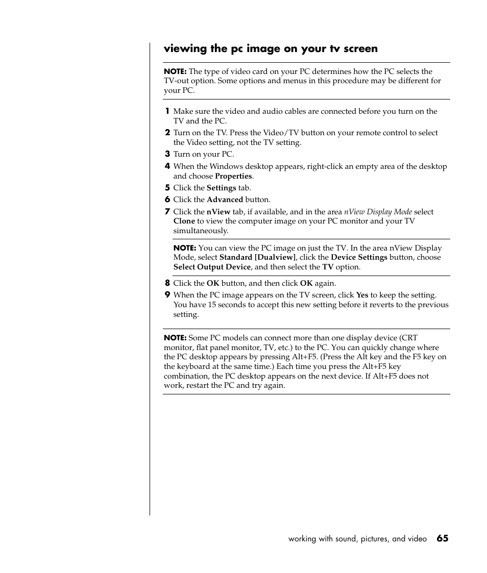 Viewing the pc image on your tv screen | Compaq PRESARIO S0000 User Manual | Page 72 / 123