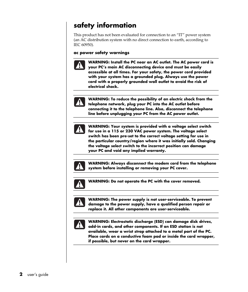 Safety information | Compaq PRESARIO S0000 User Manual | Page 9 / 123