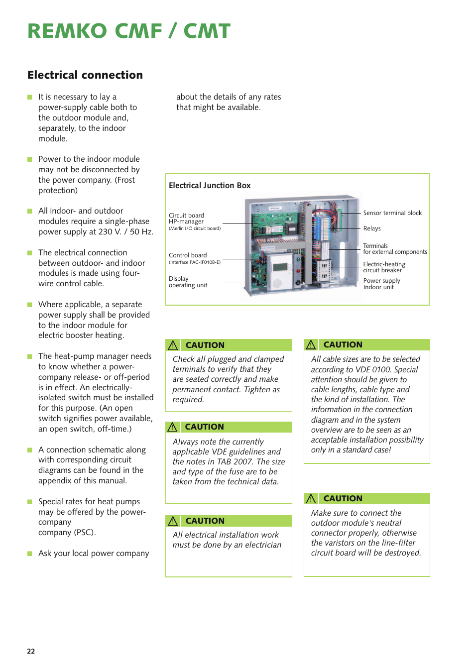 Remko cmf / cmt, Electrical connection | REMKO CMF-120-1P User Manual | Page 22 / 68