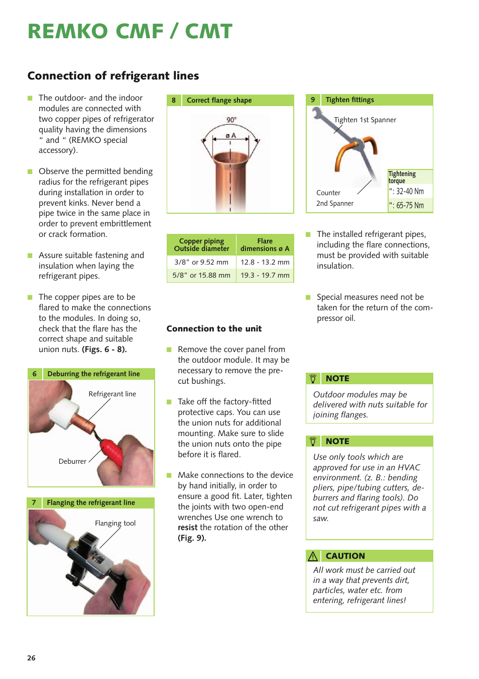 Remko cmf / cmt, Connection of refrigerant lines | REMKO CMF-120-1P User Manual | Page 26 / 68