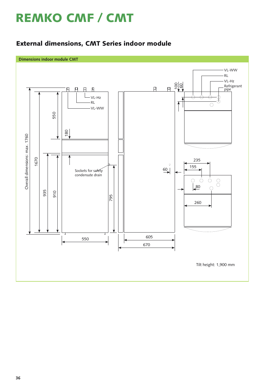 Remko cmf / cmt, External dimensions, cmt series indoor module | REMKO CMF-120-1P User Manual | Page 36 / 68