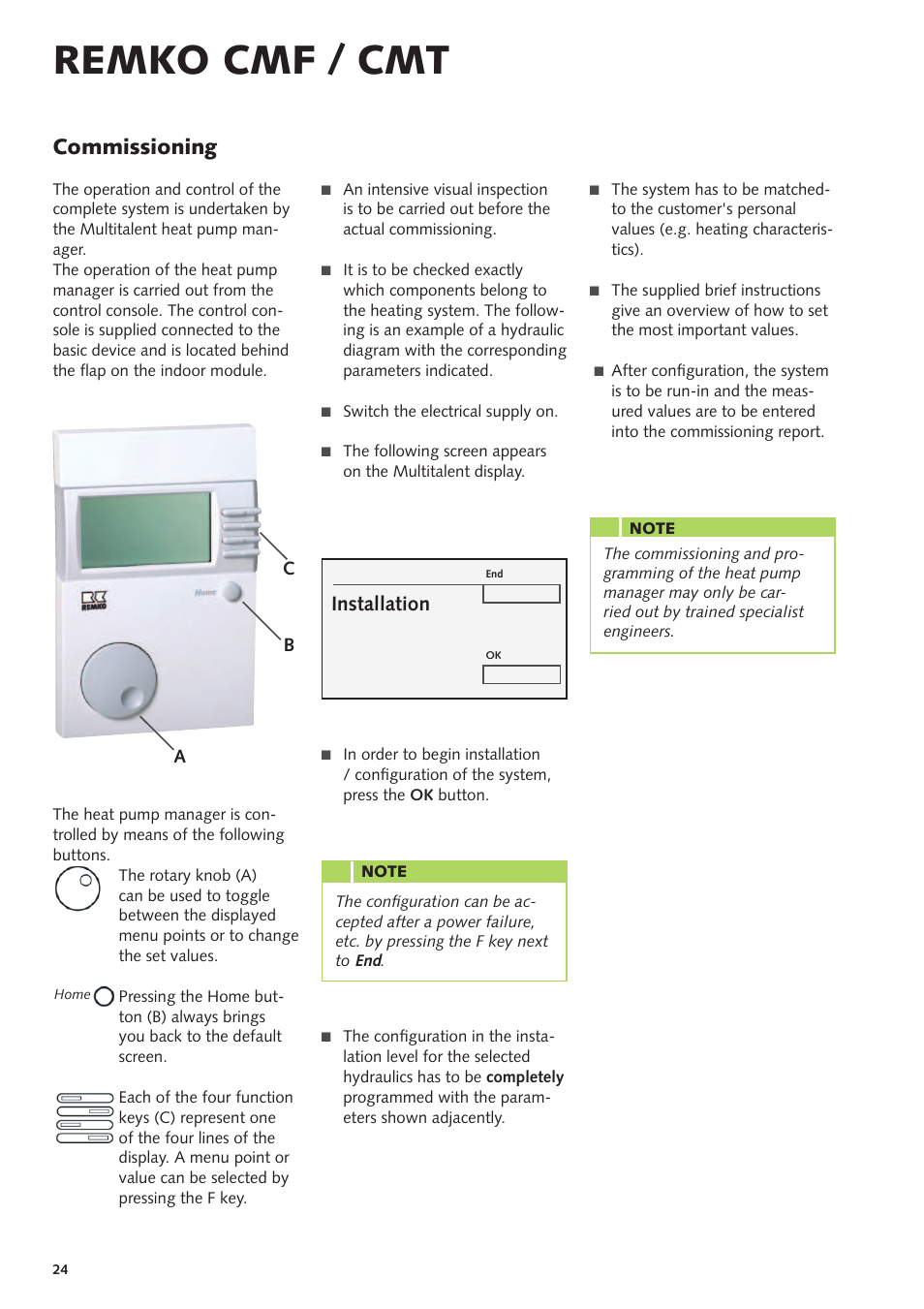 Remko cmf / cmt, Commissioning, Installation | REMKO CMF-80 v.2 User Manual | Page 24 / 44