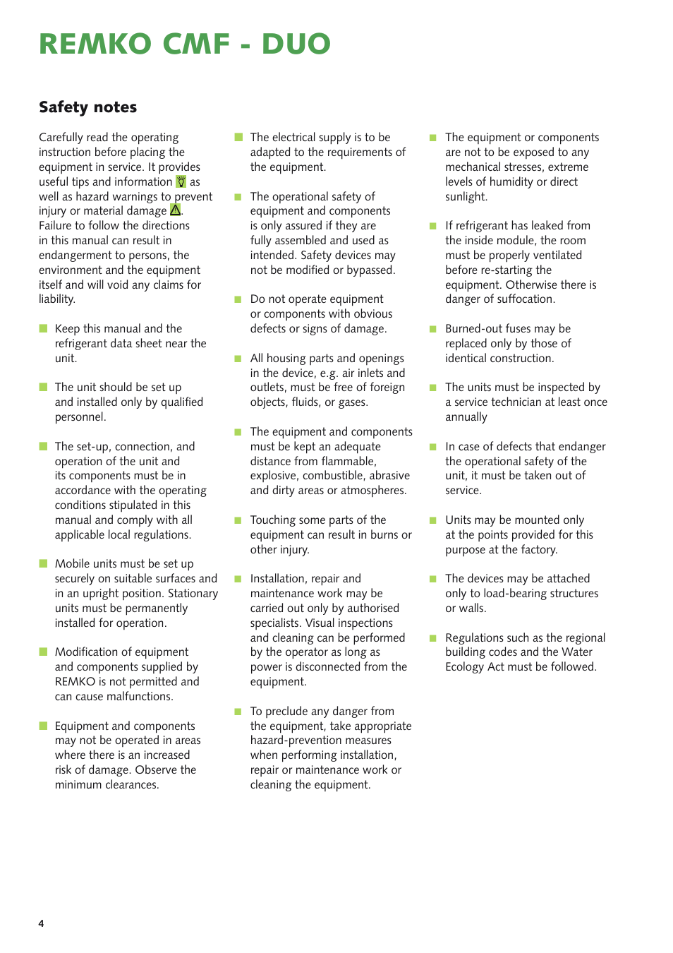 Remko cmf - duo | REMKO CMF 320 Duo User Manual | Page 4 / 60