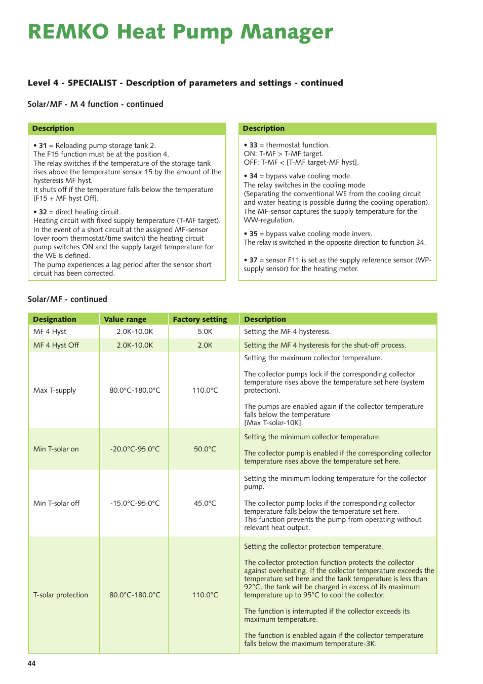 Remko heat pump manager | REMKO Multi-talent Plus User Manual | Page 44 / 64