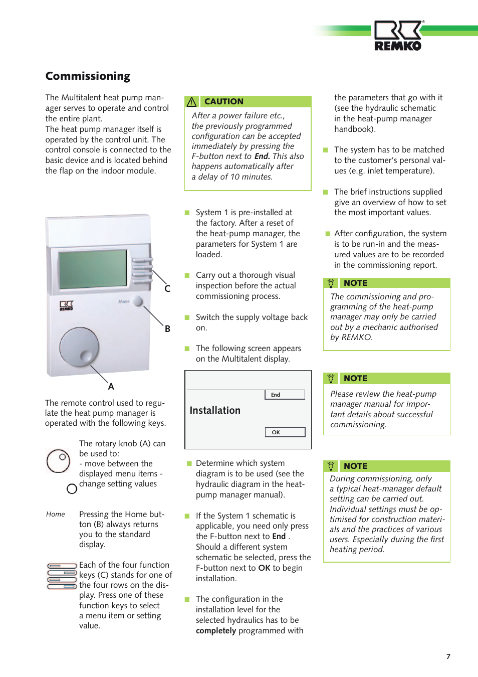 Commissioning, Installation, Cb a | REMKO Multi-talent Plus User Manual | Page 7 / 64