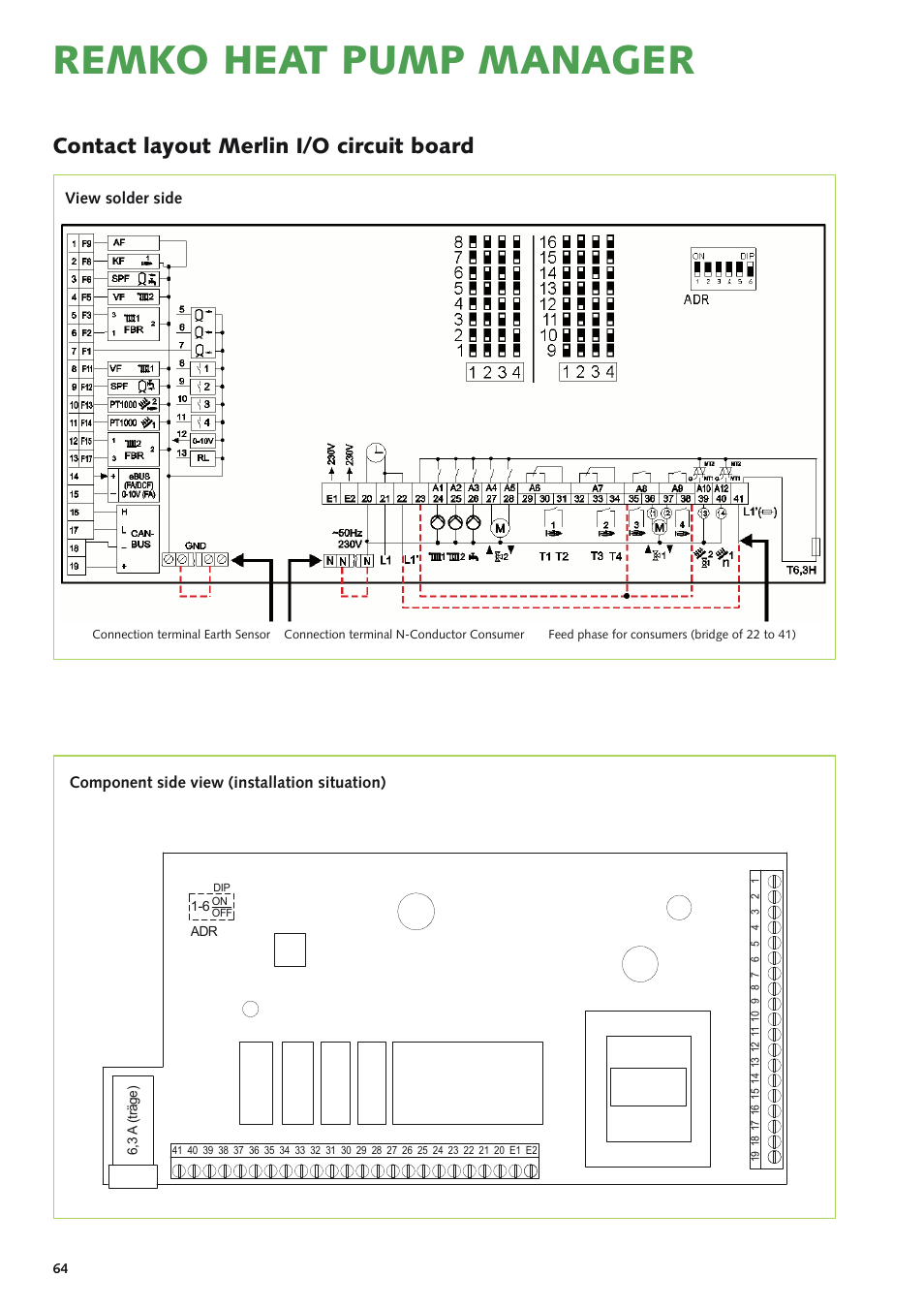 Remko heat pump manager, Contact layout merlin i/o circuit board | REMKO Multi-talent User Manual | Page 64 / 72