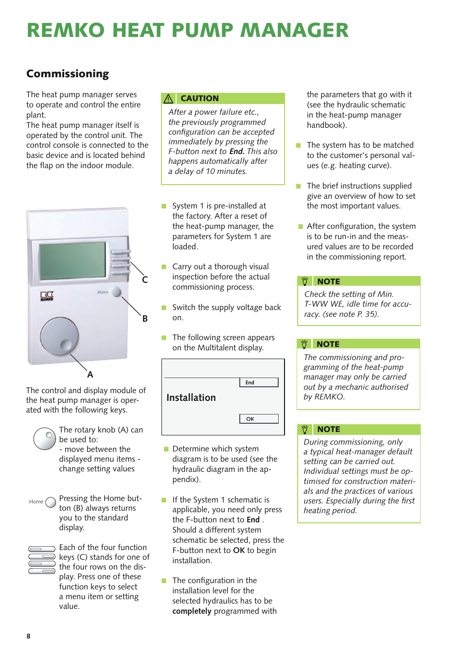 Remko heat pump manager, Commissioning, Installation | REMKO Multi-talent User Manual | Page 8 / 72