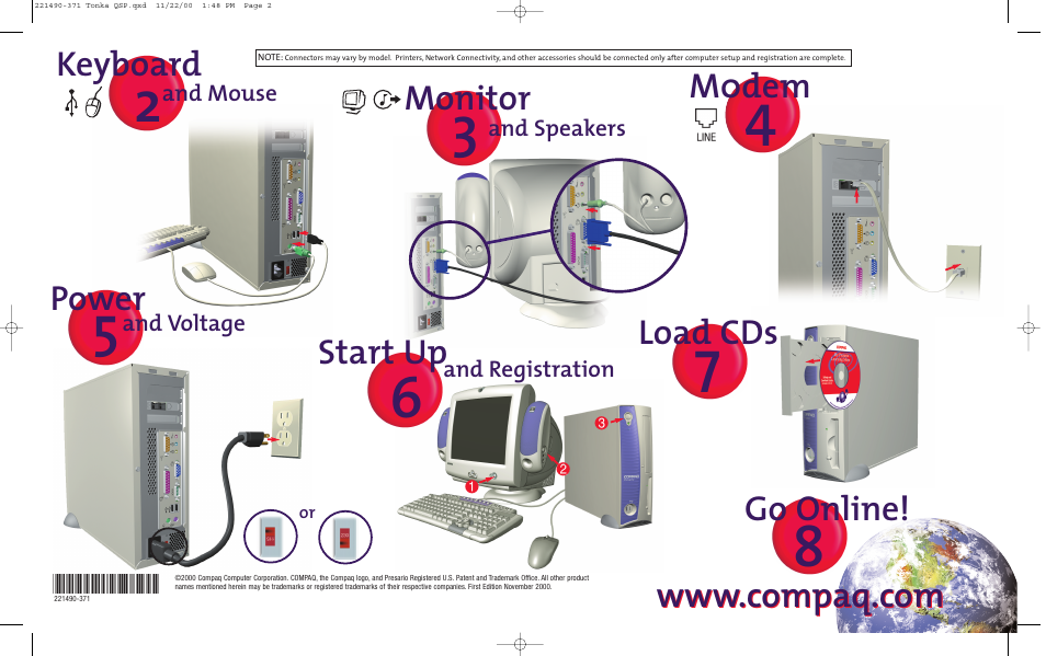 Keyboard, Monitor, M0dem | Power, Start up, Load cds | Compaq Computer Accessories User Manual | Page 2 / 2