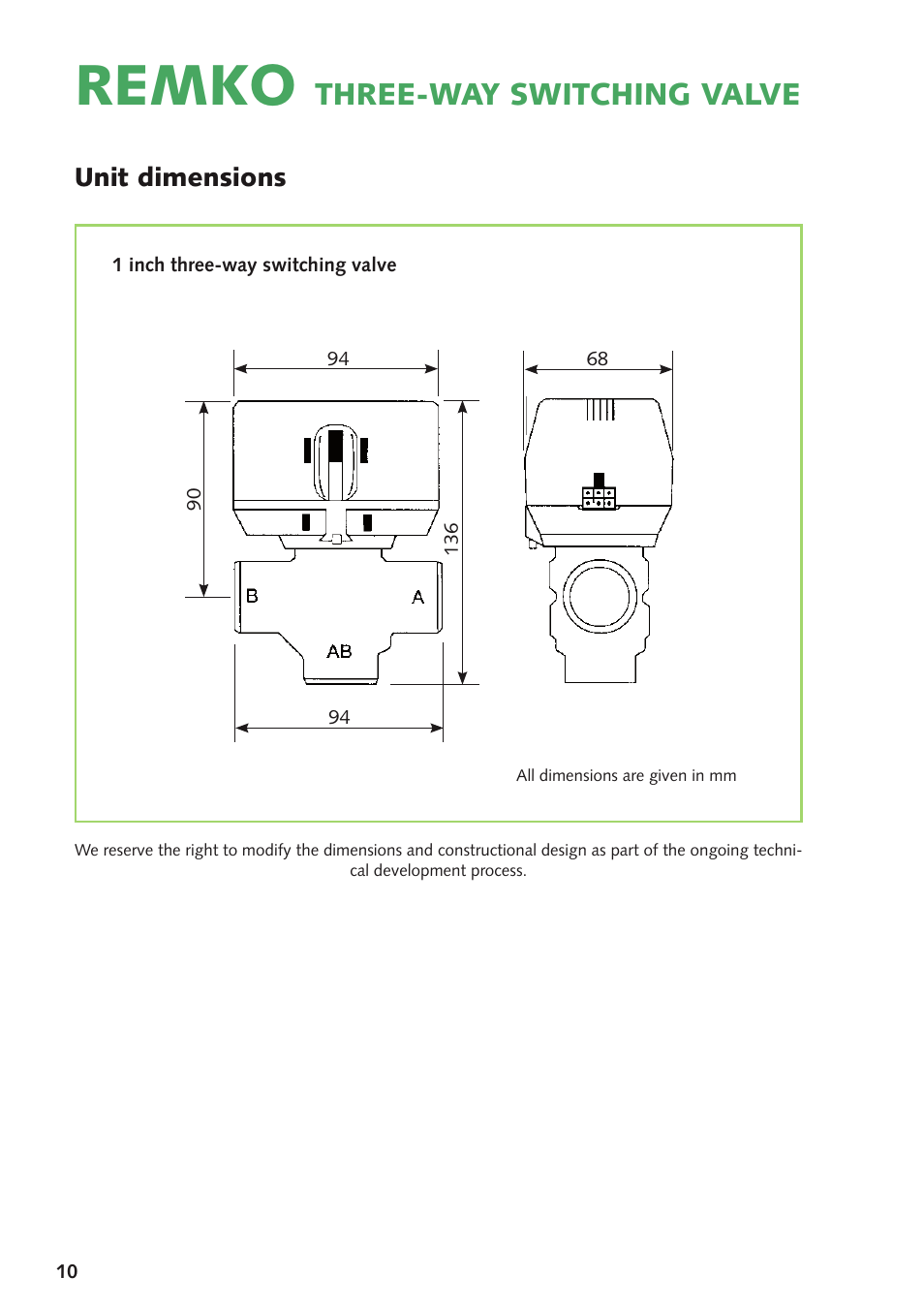 Remko, Three-way switching valve, Unit dimensions | REMKO DN 25 User Manual | Page 10 / 12