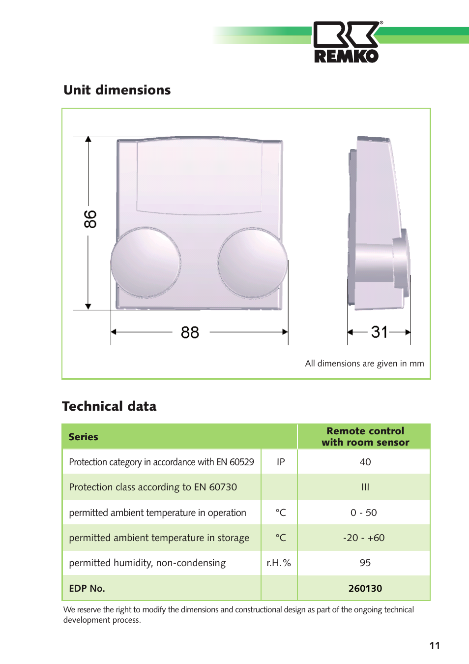 Unit dimensions, Technical data | REMKO FBR-2 User Manual | Page 11 / 12