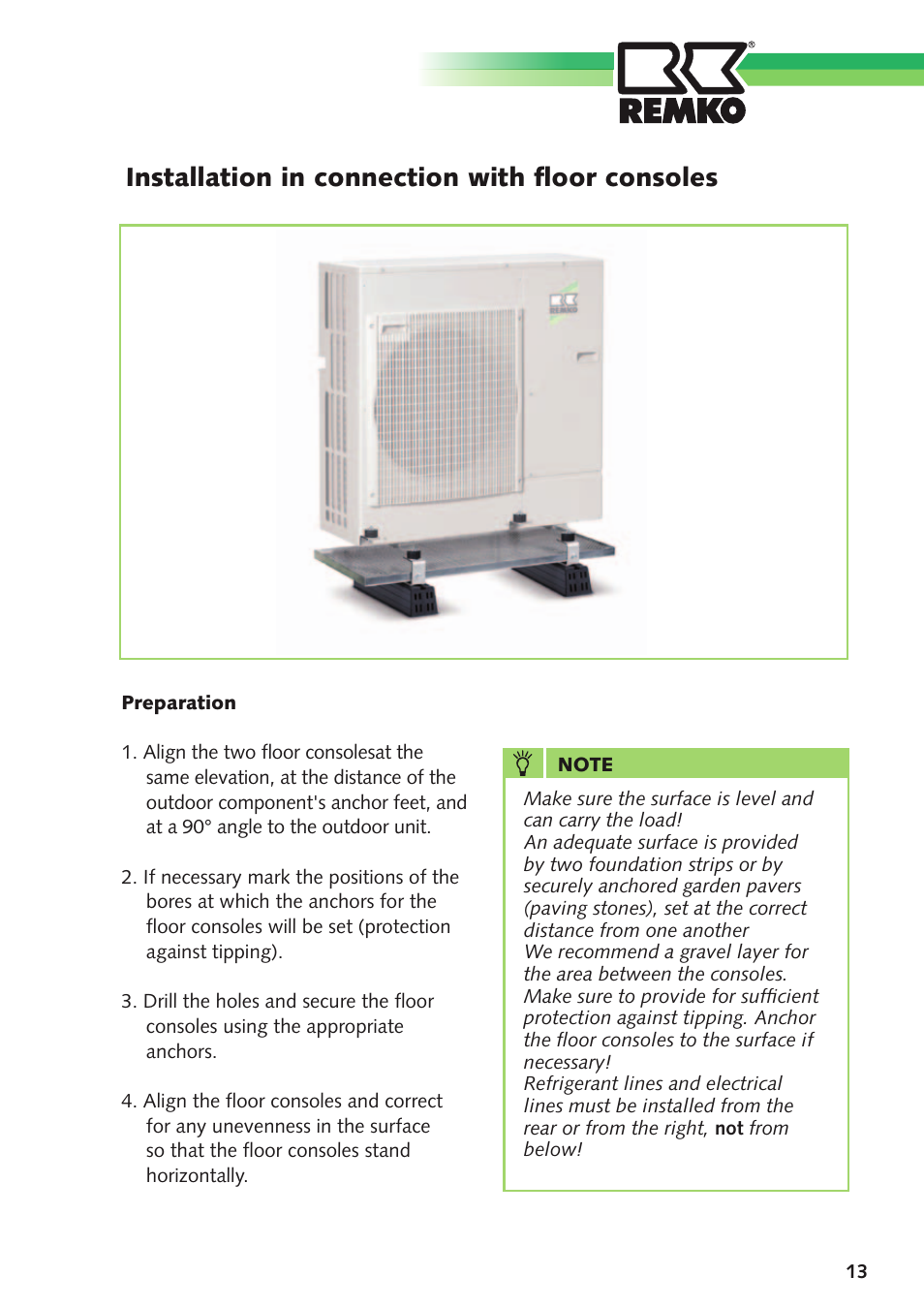 Installation in connection with floor consoles | REMKO Condensate Catch Tray With Oil Separator User Manual | Page 13 / 20