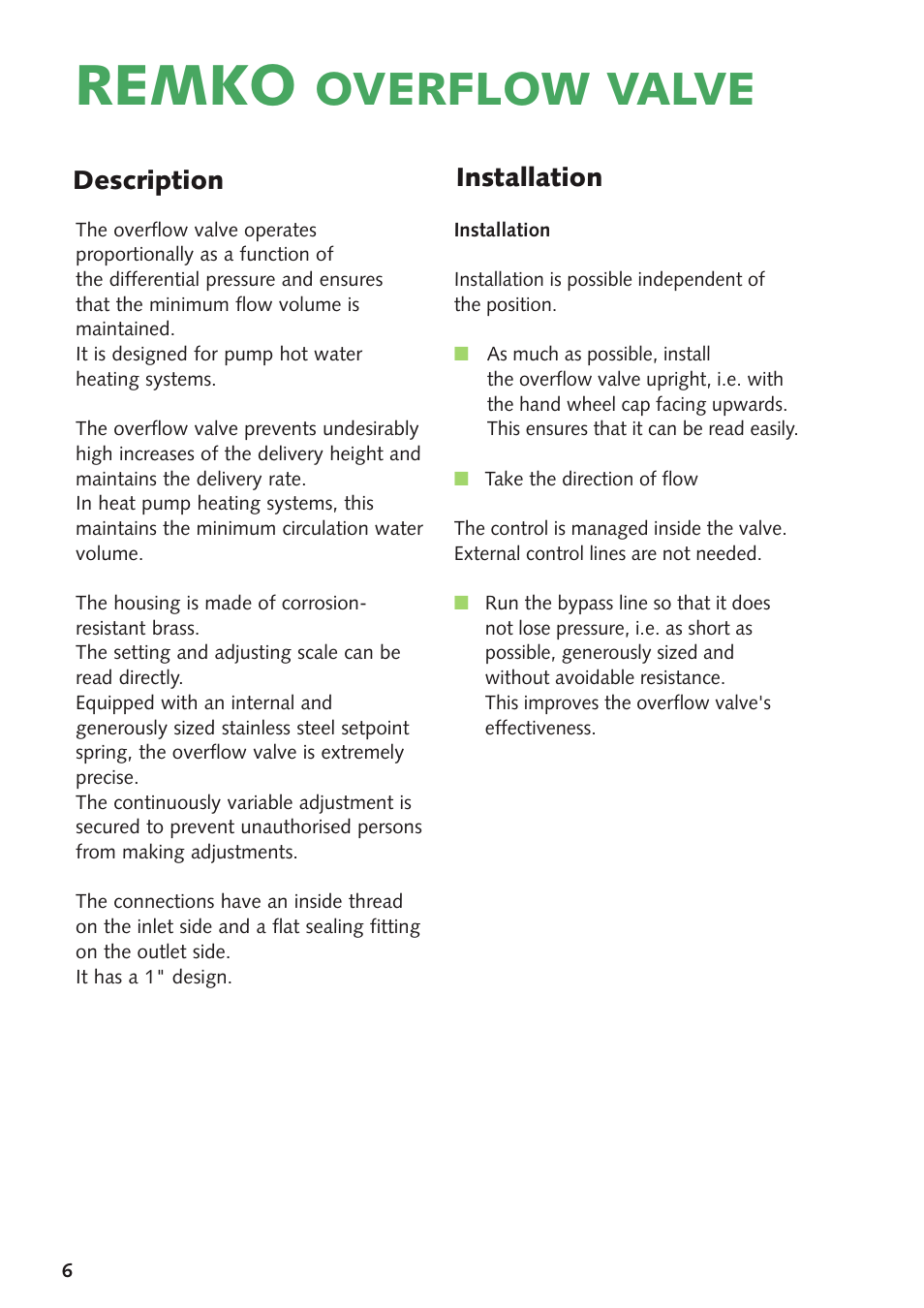 Remko, Overflow valve | REMKO Differential pressure overflow valve User Manual | Page 6 / 12