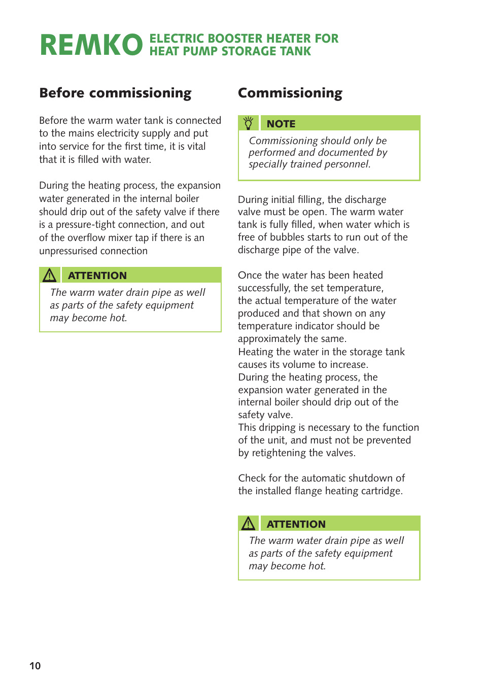 Remko, Before commissioning, Commissioning | REMKO Elektric Booster Heater User Manual | Page 10 / 12