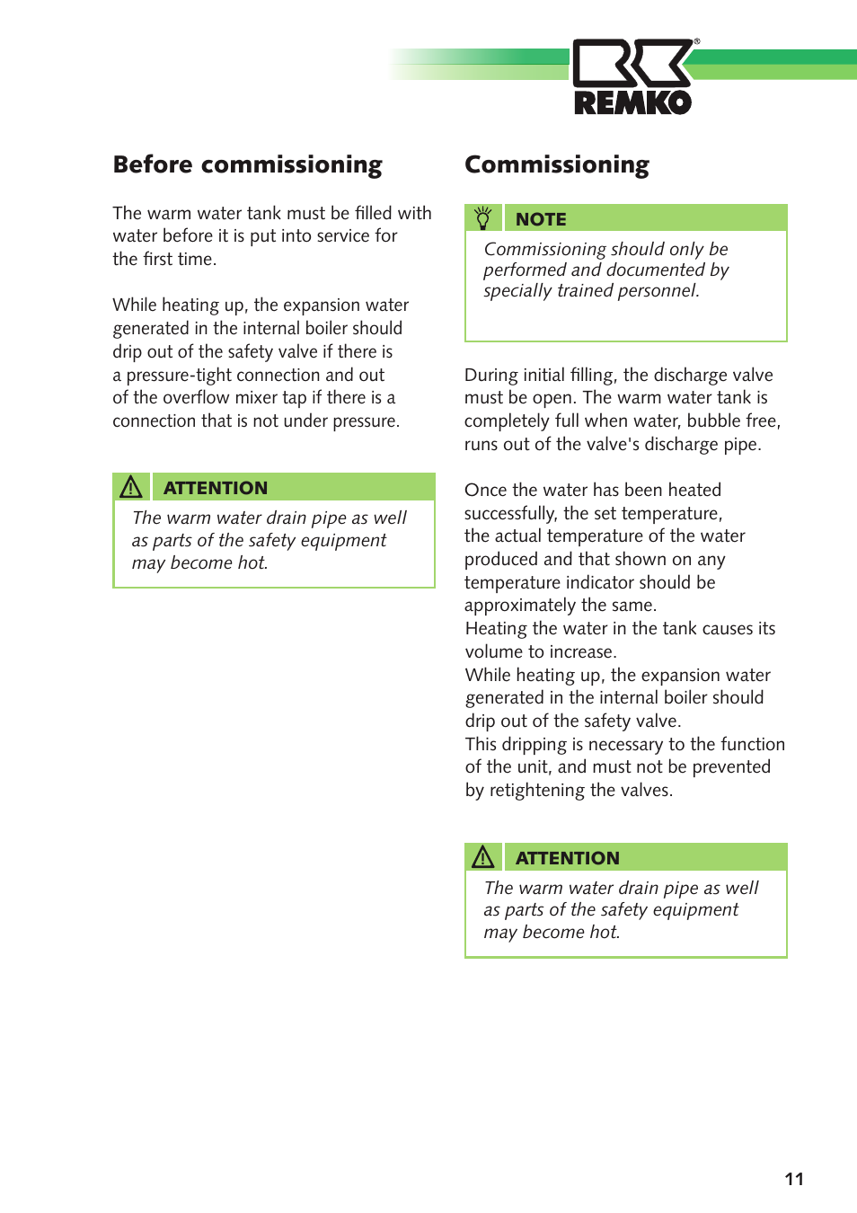 Remko, Fin-tube heat exchanger, Before commissioning | Commissioning | REMKO Fin-tube heat exchanger User Manual | Page 11 / 16