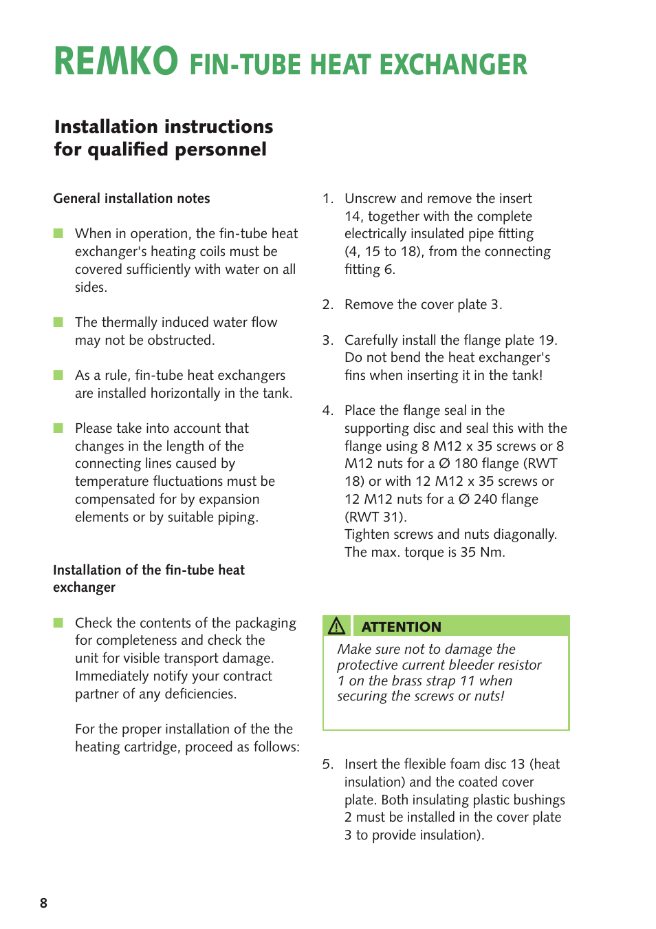 Remko, Fin-tube heat exchanger, Installation instructions for qualified personnel | REMKO Fin-tube heat exchanger User Manual | Page 8 / 16