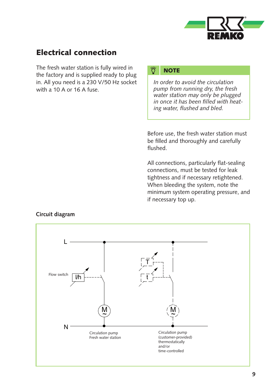 Electrical connection | REMKO Fresh Water Station User Manual | Page 9 / 16