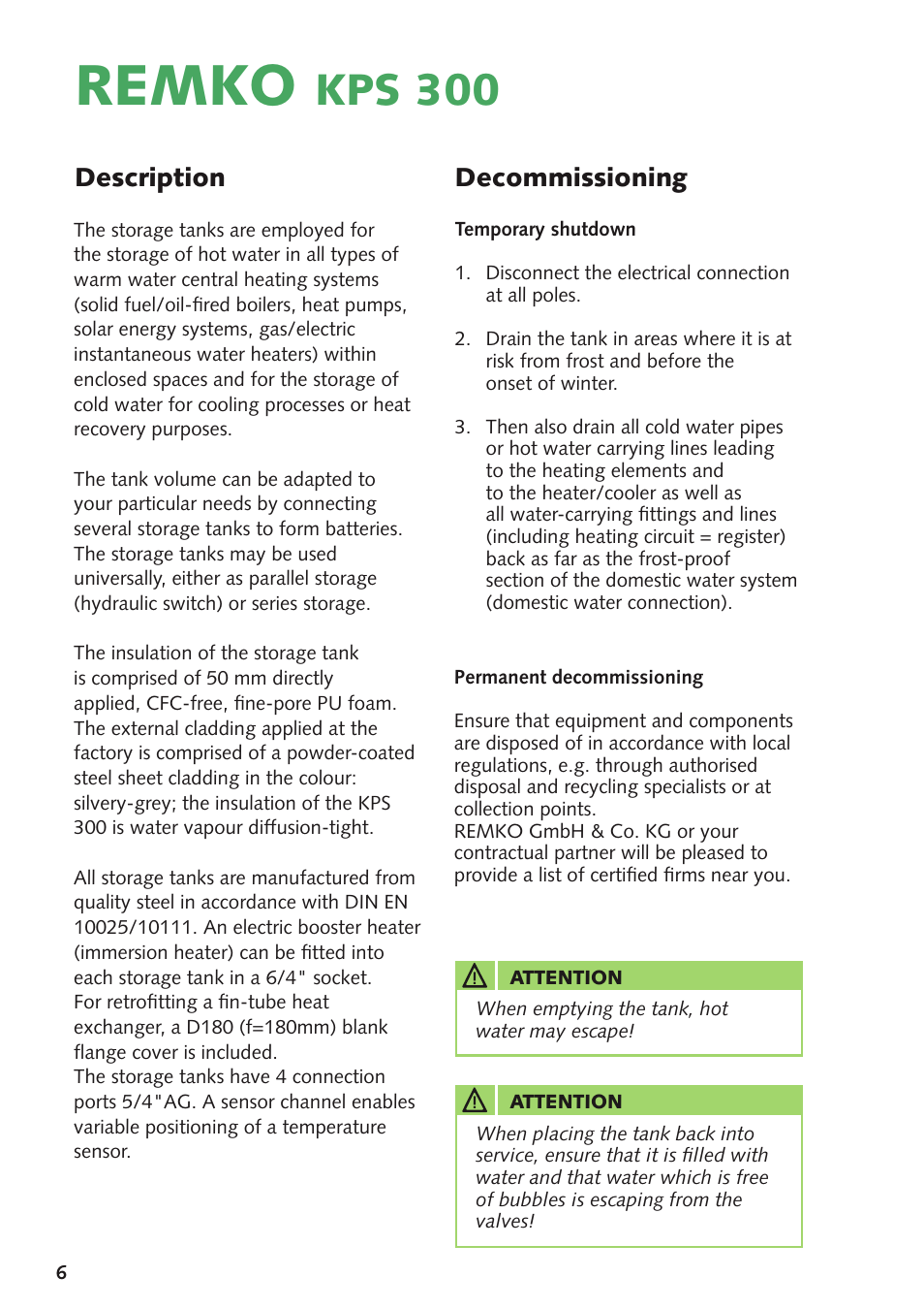 Remko, Kps 300, Description | Decommissioning | REMKO KPS300 User Manual | Page 6 / 12