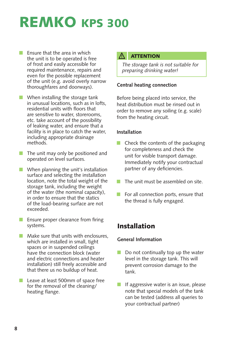 Remko, Kps 300, Installation | REMKO KPS300 User Manual | Page 8 / 12