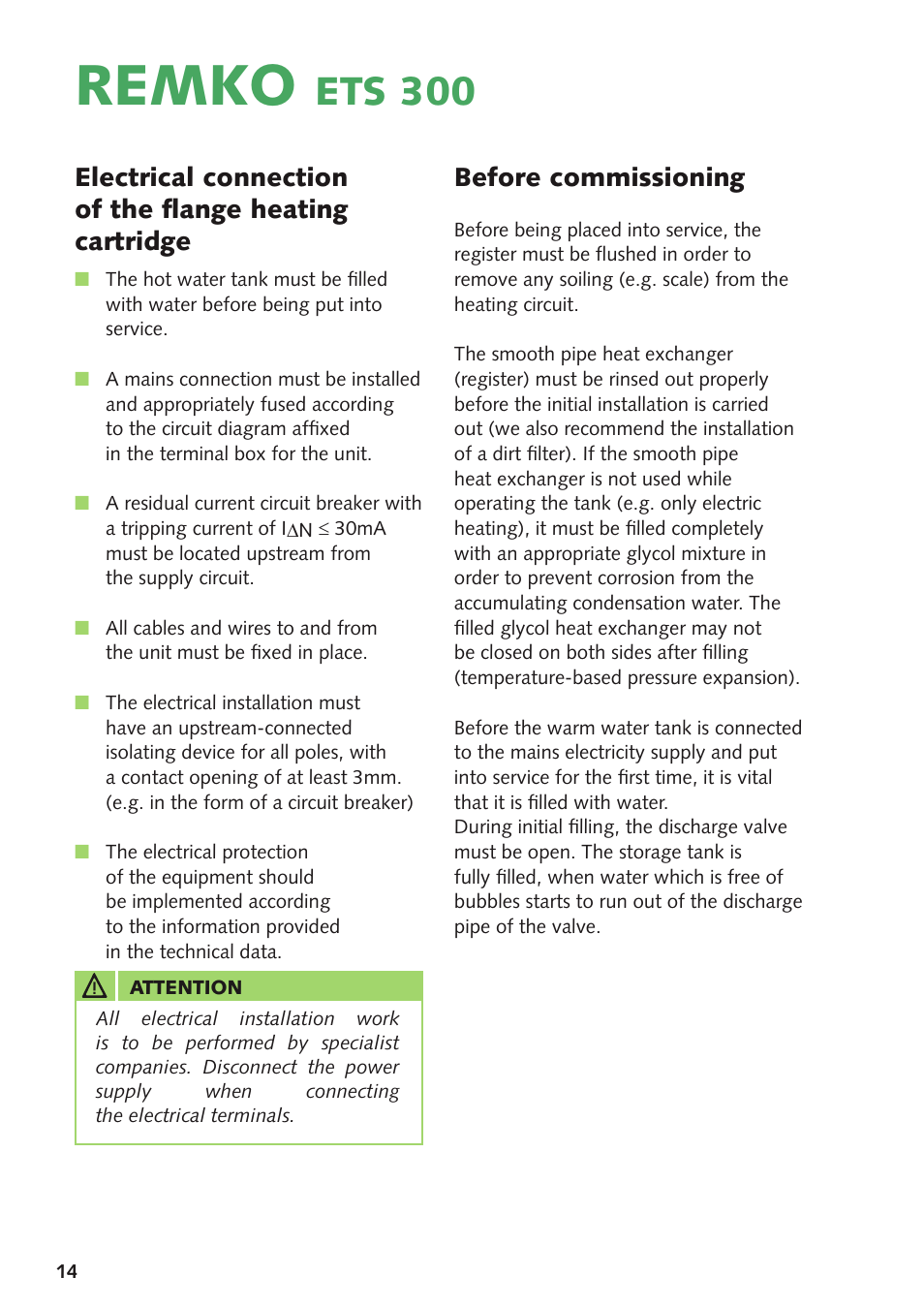Remko, Ets 300, Before commissioning | REMKO ETS300 User Manual | Page 14 / 20