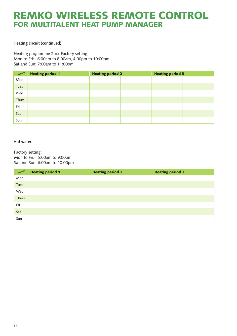 Remko wireless remote control, For multitalent heat pump manager | REMKO MHP-Manager Wireless Remote Control User Manual | Page 16 / 32