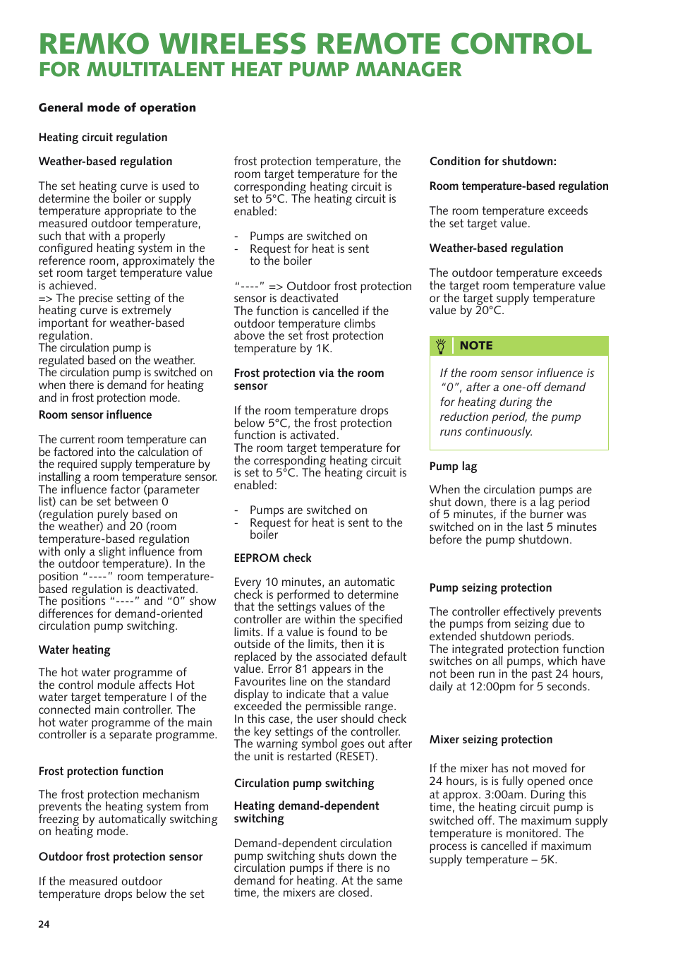 Remko wireless remote control, For multitalent heat pump manager | REMKO MHP-Manager Wireless Remote Control User Manual | Page 24 / 32