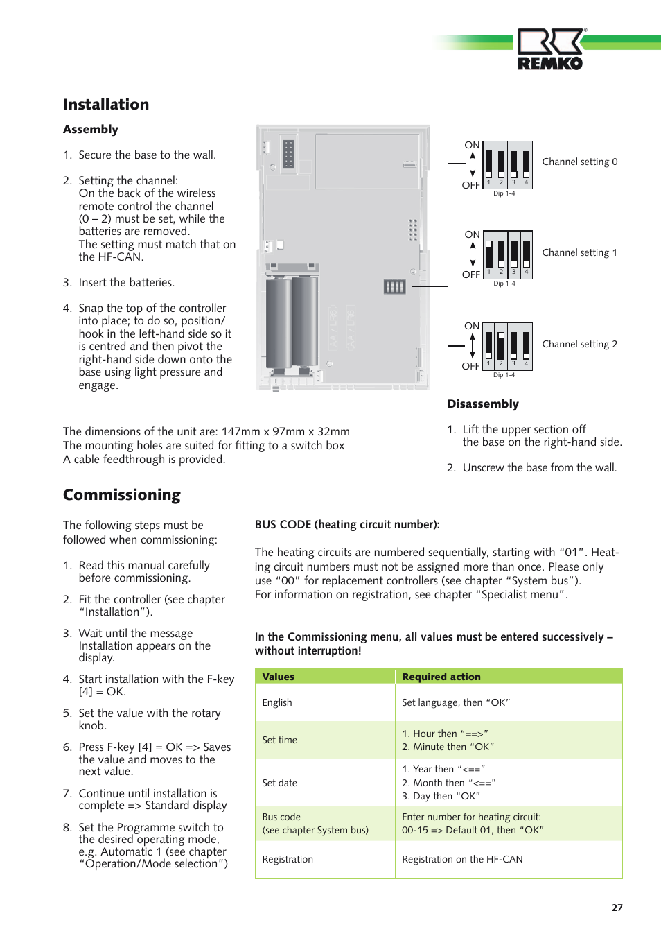 Installation, Commissioning | REMKO MHP-Manager Wireless Remote Control User Manual | Page 27 / 32