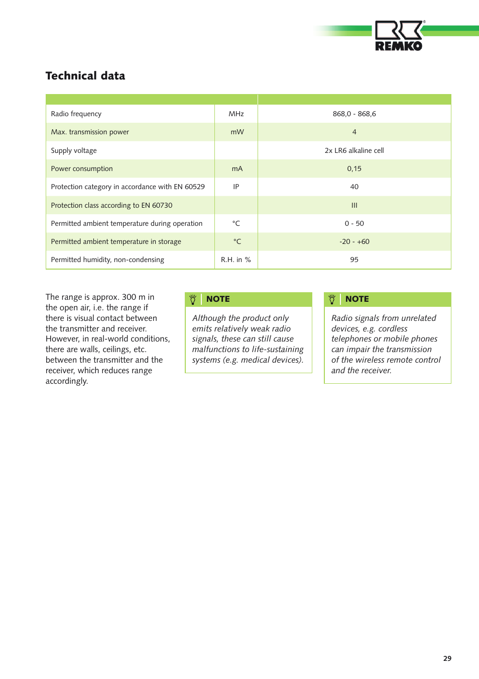 Technical data | REMKO MHP-Manager Wireless Remote Control User Manual | Page 29 / 32
