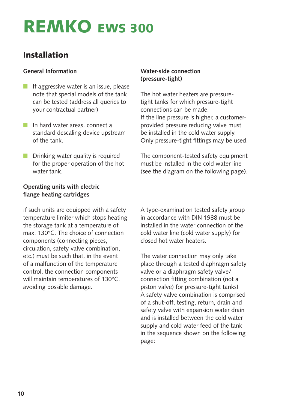 Remko, Ews 300, Installation | REMKO EWS300 User Manual | Page 10 / 20