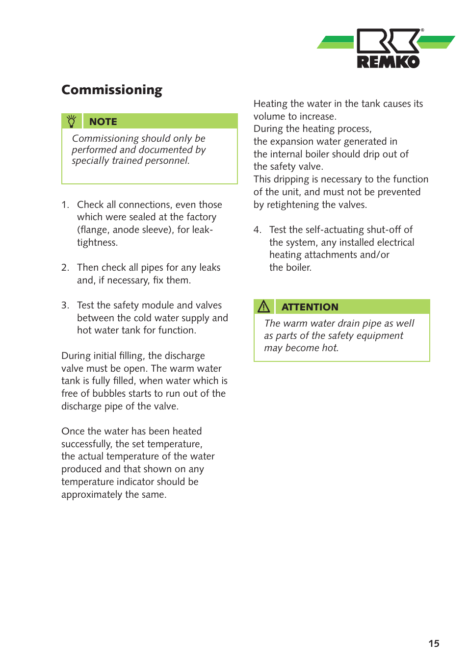 Commissioning | REMKO EWS300 User Manual | Page 15 / 20