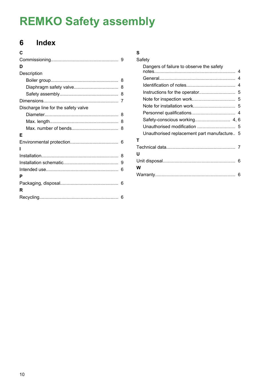 6 index, Index, Remko safety assembly | REMKO Safety assembly User Manual | Page 10 / 12