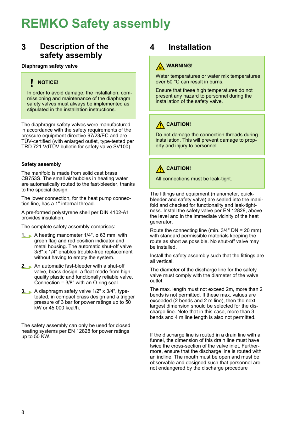 3 description of the safety assembly, 4 installation, Description of the safety assembly | Installation, Remko safety assembly | REMKO Safety assembly User Manual | Page 8 / 12