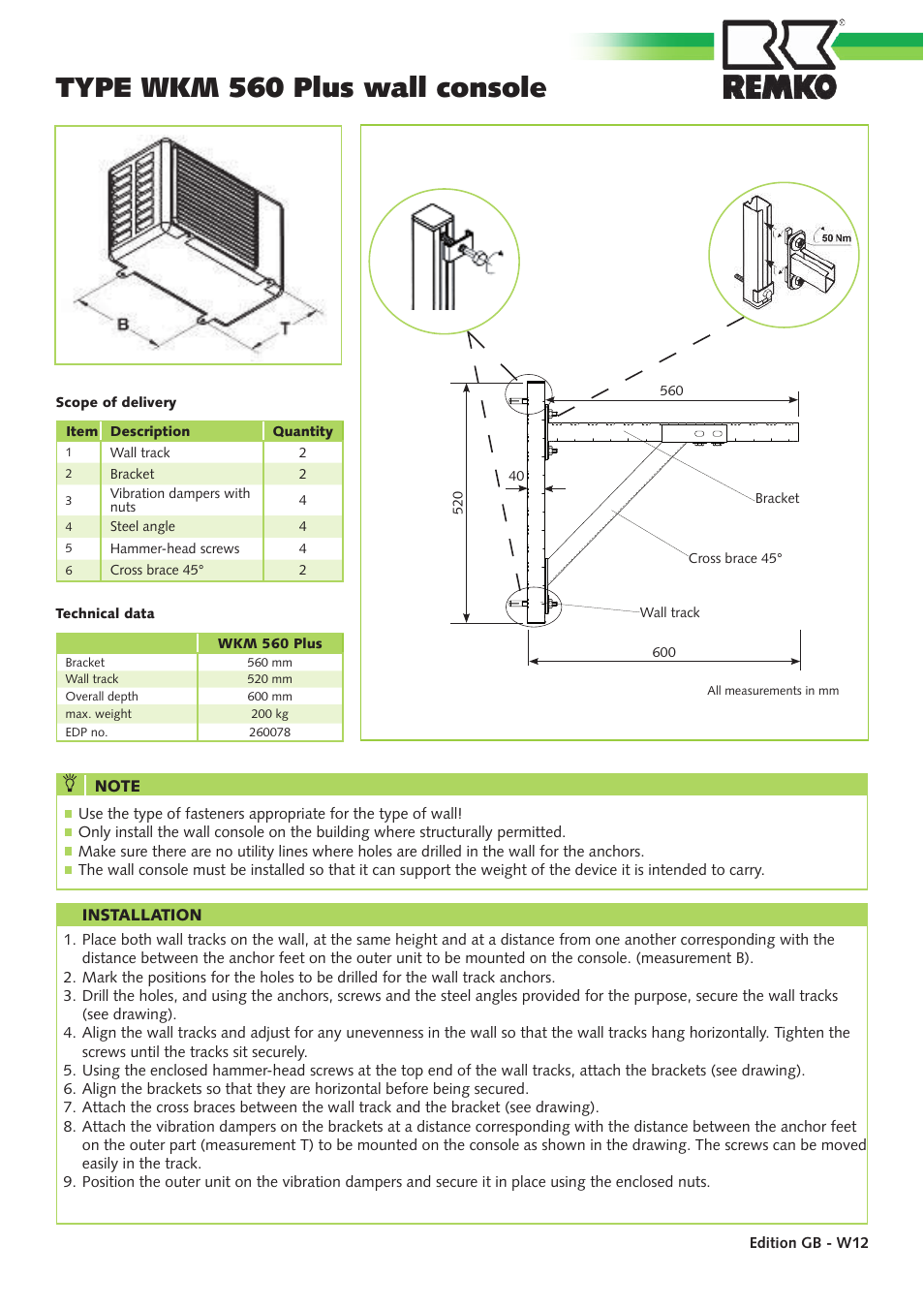 REMKO WKM 560 Plus wall console User Manual | 1 page