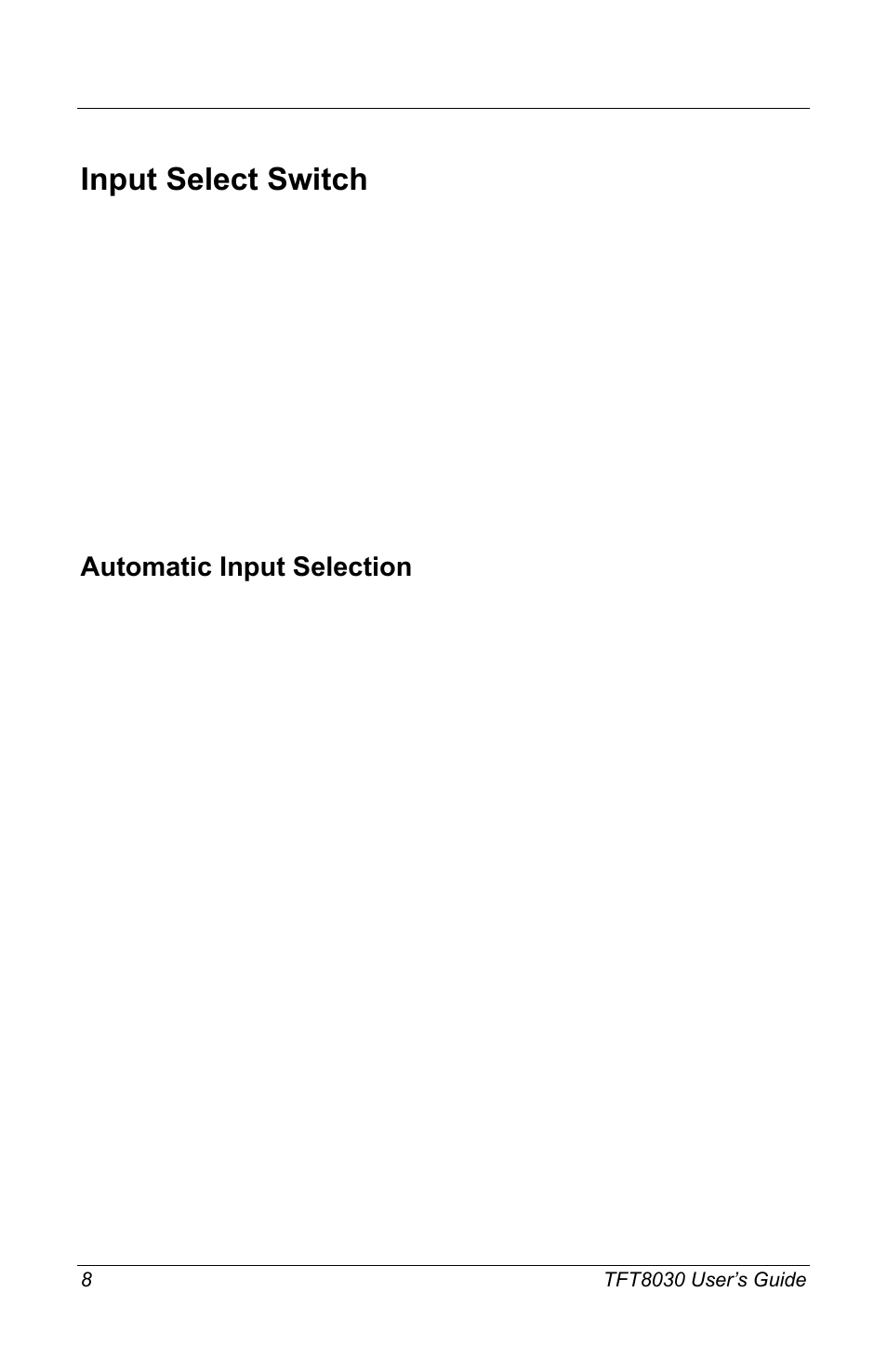 Input select switch, Automatic input selection | Compaq TFT8030 User Manual | Page 10 / 42