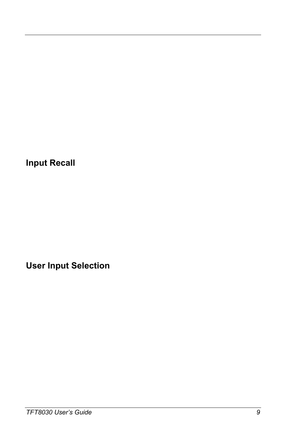 Input recall, User input selection | Compaq TFT8030 User Manual | Page 11 / 42