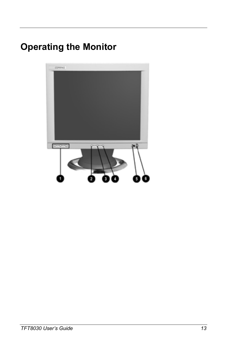 Operating the monitor | Compaq TFT8030 User Manual | Page 15 / 42