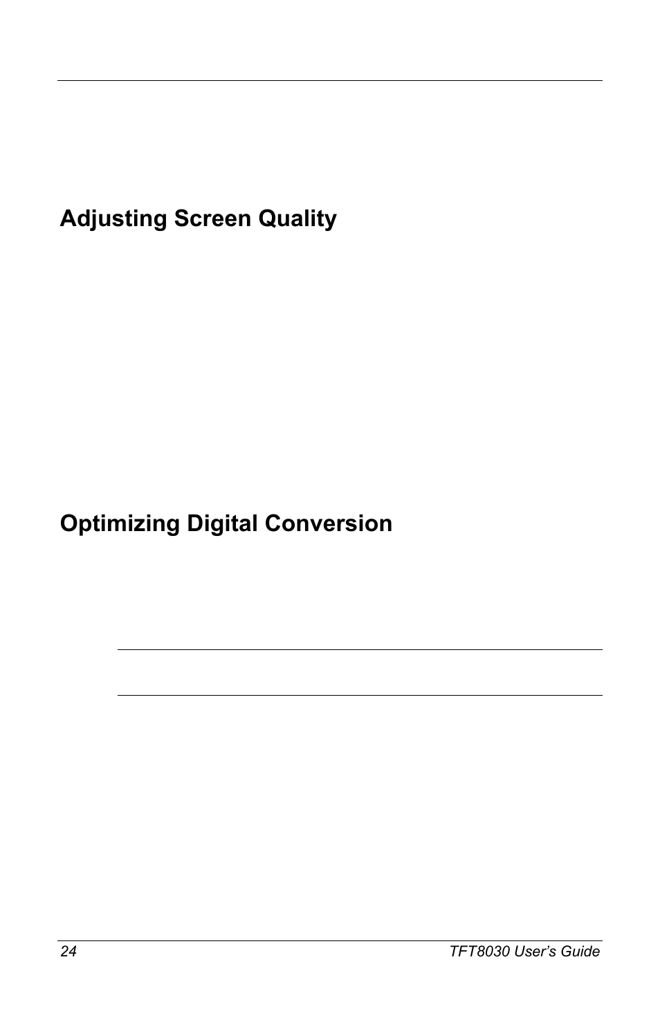 Adjusting screen quality, Optimizing digital conversion | Compaq TFT8030 User Manual | Page 26 / 42