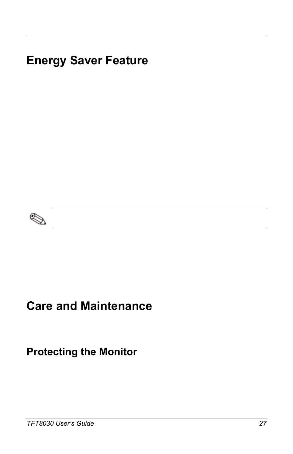 Energy saver feature, Care and maintenance, Protecting the monitor | Compaq TFT8030 User Manual | Page 29 / 42