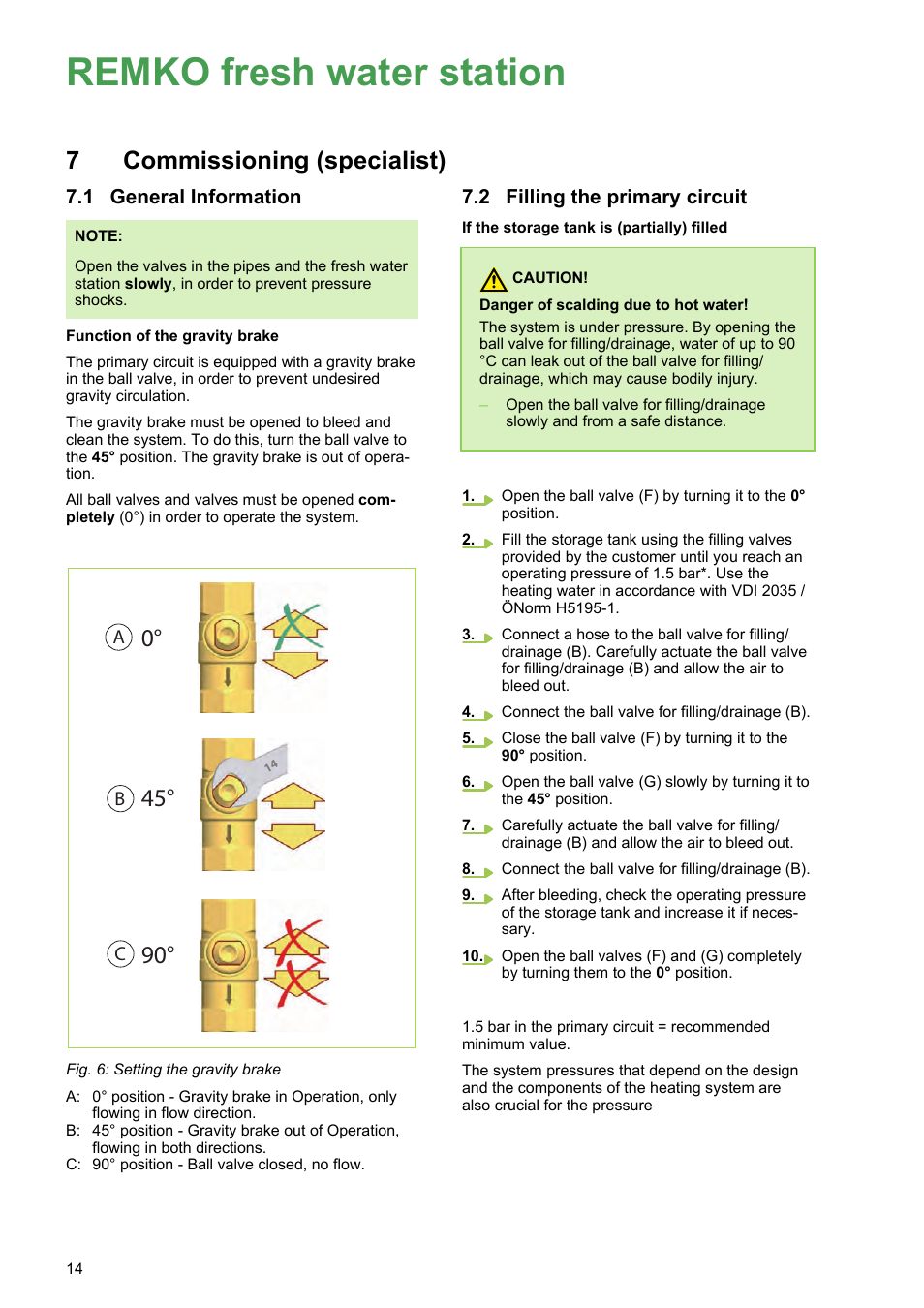 7 commissioning (specialist), 1 general information, 2 filling the primary circuit | Remko fresh water station, Commissioning (specialist) | REMKO EFS 25 User Manual | Page 14 / 24