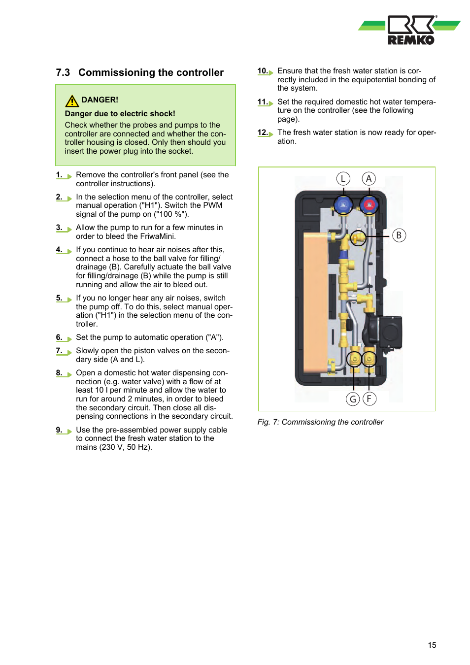 3 commissioning the controller, Commissioning the controller, Ba l f g | REMKO EFS 25 User Manual | Page 15 / 24