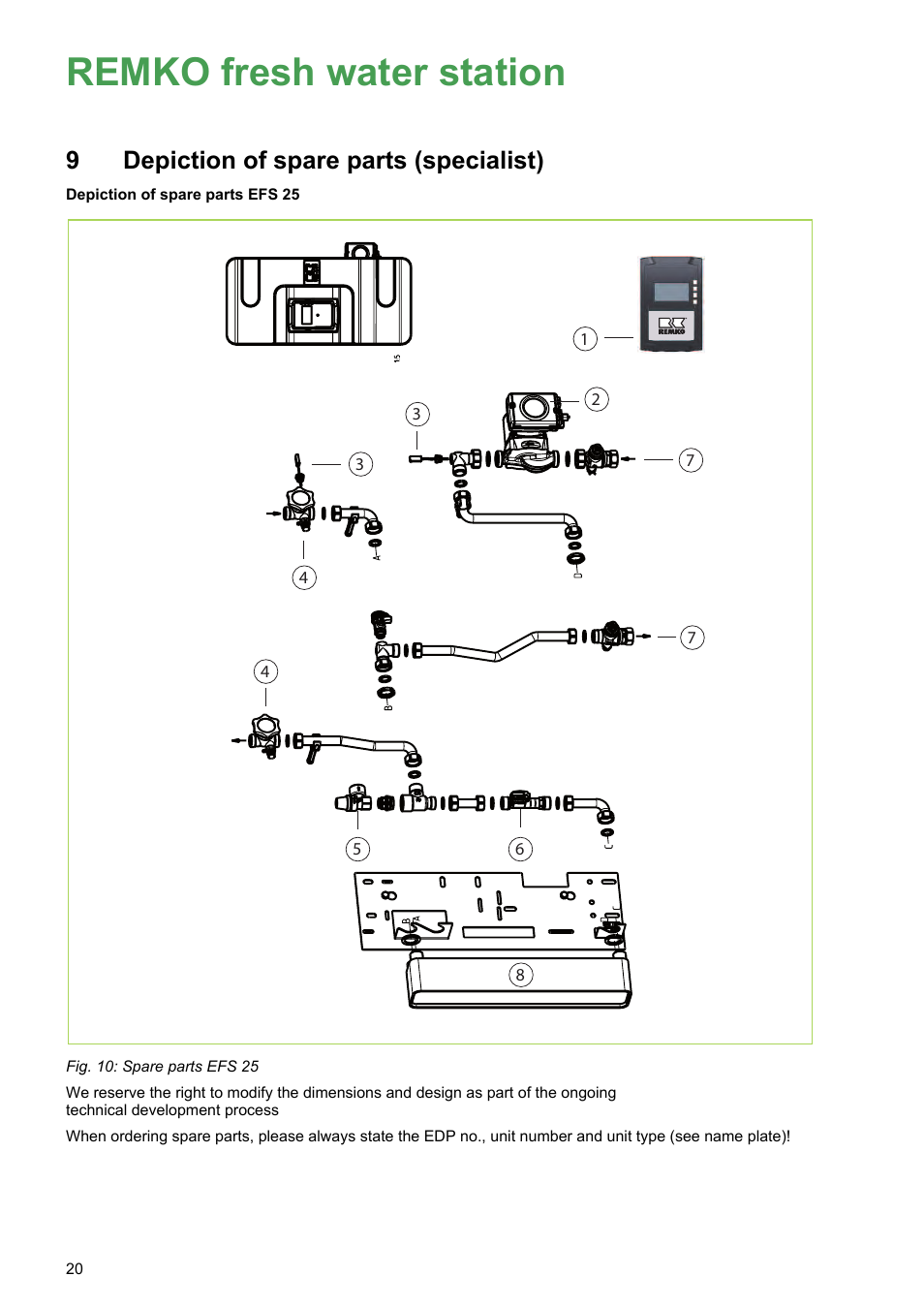 9 depiction of spare parts (specialist), Depiction of spare parts (specialist), Remko fresh water station | REMKO EFS 25 User Manual | Page 20 / 24