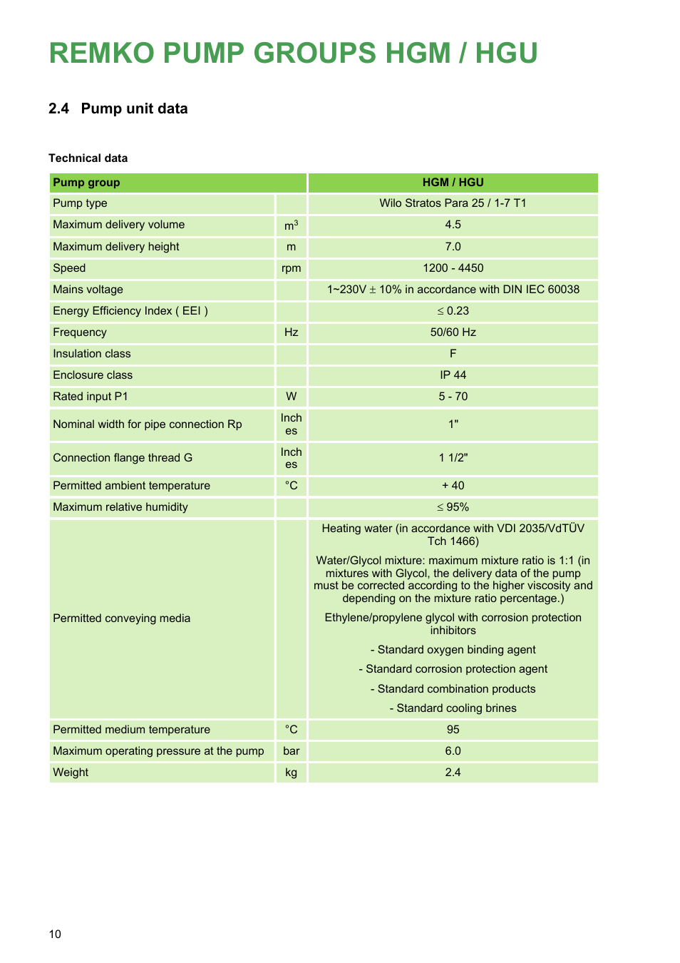 4 pump unit data, Remko pump groups hgm / hgu, Pump unit data | REMKO HGM-HGU User Manual | Page 10 / 32